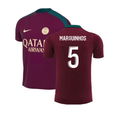 2024-2025 PSG Strike Dri-Fit Training Shirt (Bordeaux) - Kids (Marquinhos 5)