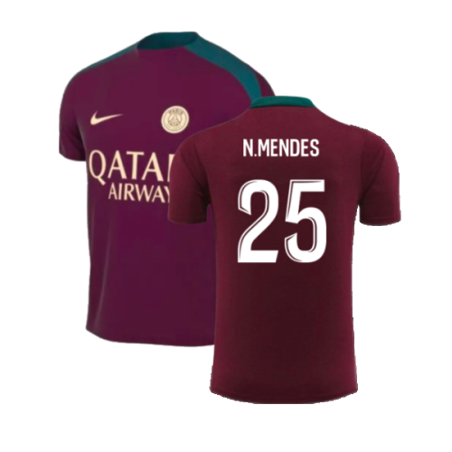 2024-2025 PSG Strike Dri-Fit Training Shirt (Bordeaux) - Kids (N.Mendes 25)