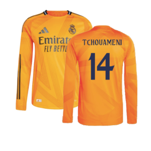 2024-2025 Real Madrid Authentic Long Sleeve Away Shirt (Tchouameni 14)