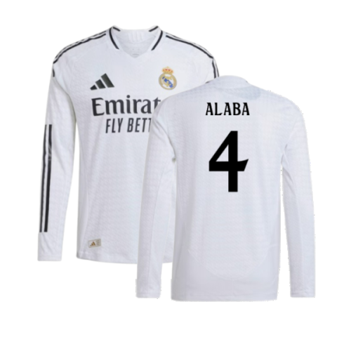 2024-2025 Real Madrid Authentic Long Sleeve Home Shirt (Alaba 4)