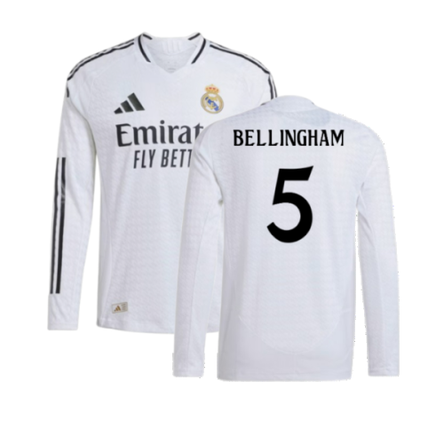 2024-2025 Real Madrid Authentic Long Sleeve Home Shirt (Bellingham 5)