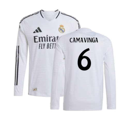 2024-2025 Real Madrid Authentic Long Sleeve Home Shirt (Camavinga 6)