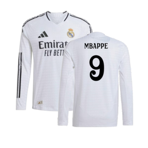 2024-2025 Real Madrid Authentic Long Sleeve Home Shirt (Mbappe 9)