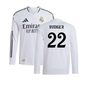 2024-2025 Real Madrid Authentic Long Sleeve Home Shirt (Rudiger 22)