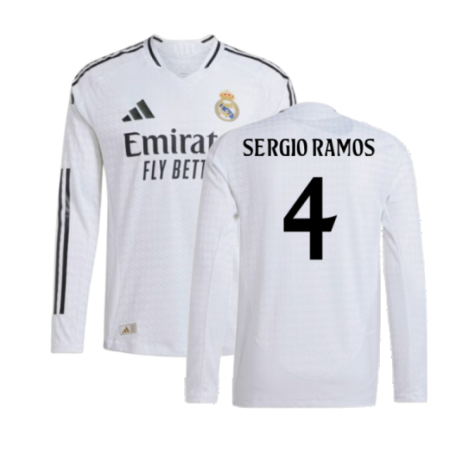 2024-2025 Real Madrid Authentic Long Sleeve Home Shirt (Sergio Ramos 4)