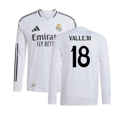 2024-2025 Real Madrid Authentic Long Sleeve Home Shirt (Vallejo 18)