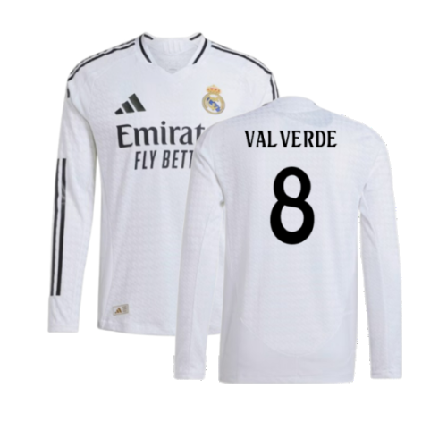 2024-2025 Real Madrid Authentic Long Sleeve Home Shirt (Valverde 8)