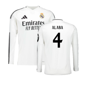 2024-2025 Real Madrid Long Sleeve Home Shirt (Alaba 4)