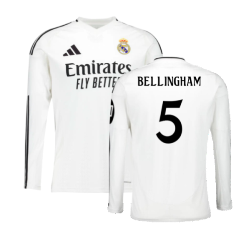 2024-2025 Real Madrid Long Sleeve Home Shirt (Bellingham 5)