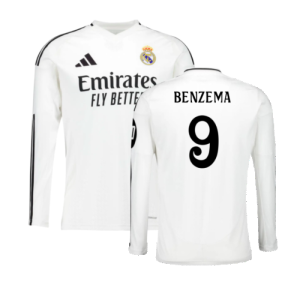 2024-2025 Real Madrid Long Sleeve Home Shirt (Benzema 9)