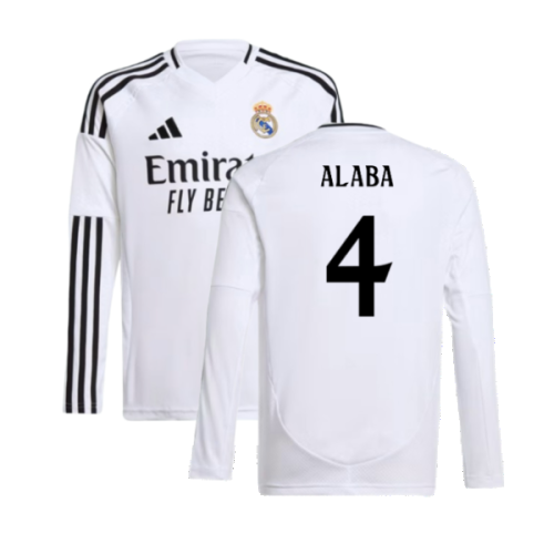 2024-2025 Real Madrid Long Sleeve Home Shirt (Kids) (Alaba 4)