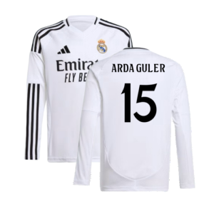 2024-2025 Real Madrid Long Sleeve Home Shirt (Kids) (Arda Guler 15)