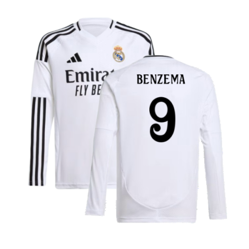 2024-2025 Real Madrid Long Sleeve Home Shirt (Kids) (Benzema 9)