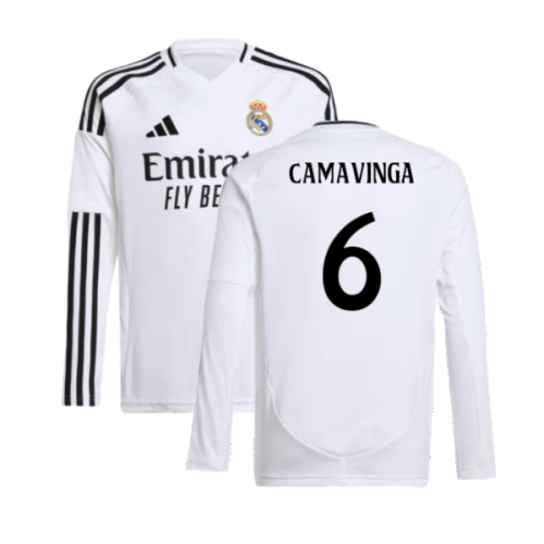 2024-2025 Real Madrid Long Sleeve Home Shirt (Kids) (Camavinga 6)