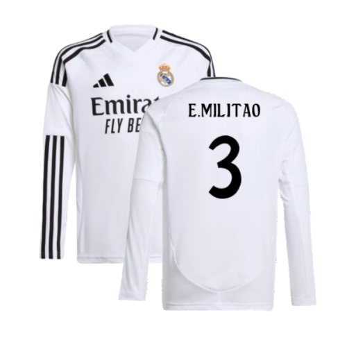 2024-2025 Real Madrid Long Sleeve Home Shirt (Kids) (E.Militao 3)