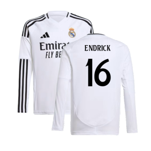 2024-2025 Real Madrid Long Sleeve Home Shirt (Kids) (Endrick 16)