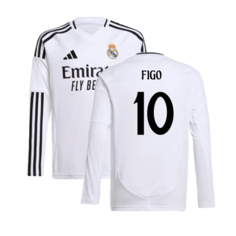 2024-2025 Real Madrid Long Sleeve Home Shirt (Kids) (Figo 10)