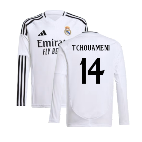 2024-2025 Real Madrid Long Sleeve Home Shirt (Kids) (Tchouameni 14)