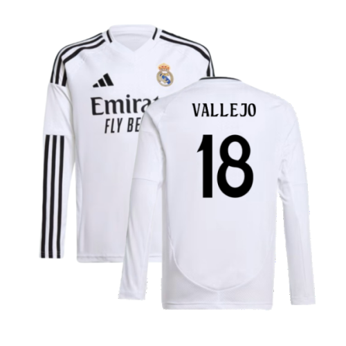 2024-2025 Real Madrid Long Sleeve Home Shirt (Kids) (Vallejo 18)