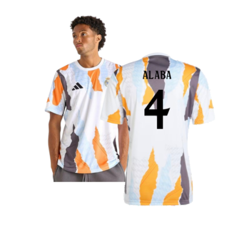 2024-2025 Real Madrid Pre-Match Shirt (White/Crew Orange) (Alaba 4)