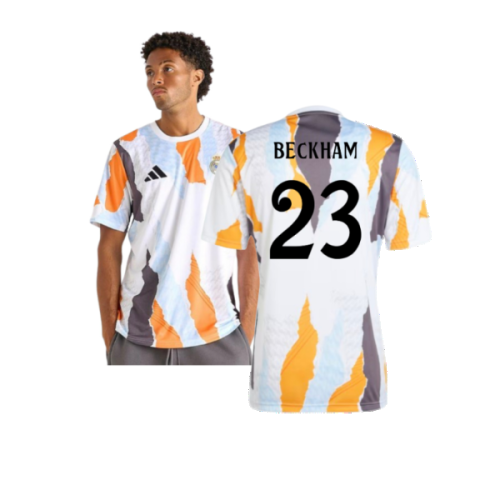 2024-2025 Real Madrid Pre-Match Shirt (White/Crew Orange) (Beckham 23)