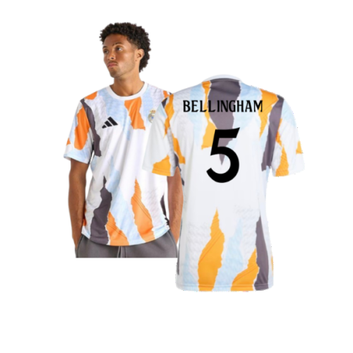 2024-2025 Real Madrid Pre-Match Shirt (White/Crew Orange) (Bellingham 5)