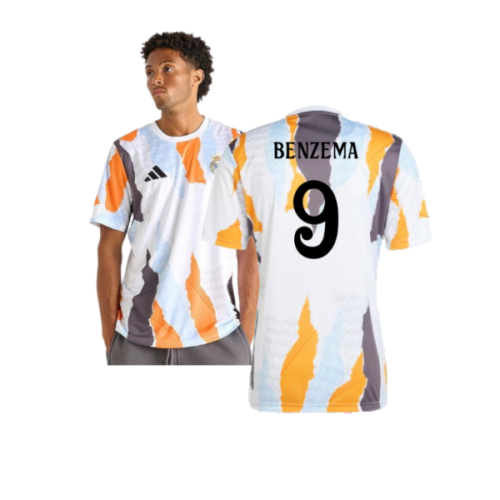 2024-2025 Real Madrid Pre-Match Shirt (White/Crew Orange) (Benzema 9)