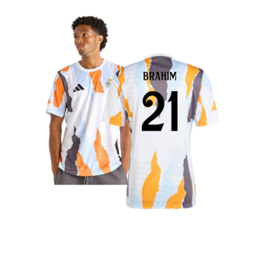 2024-2025 Real Madrid Pre-Match Shirt (White/Crew Orange) (Brahim 21)