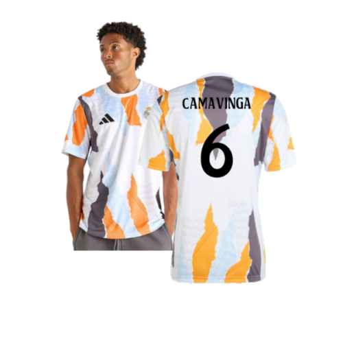 2024-2025 Real Madrid Pre-Match Shirt (White/Crew Orange) (Camavinga 6)