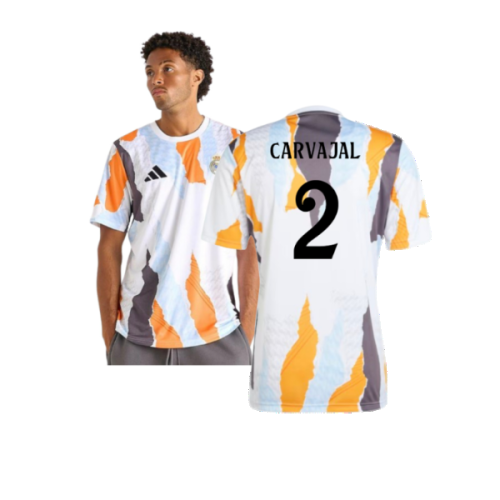 2024-2025 Real Madrid Pre-Match Shirt (White/Crew Orange) (Carvajal 2)