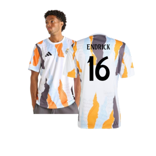 2024-2025 Real Madrid Pre-Match Shirt (White/Crew Orange) (Endrick 16)