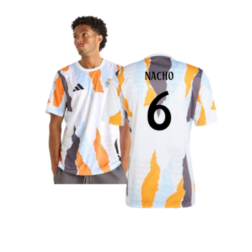 2024-2025 Real Madrid Pre-Match Shirt (White/Crew Orange) (Nacho 6)