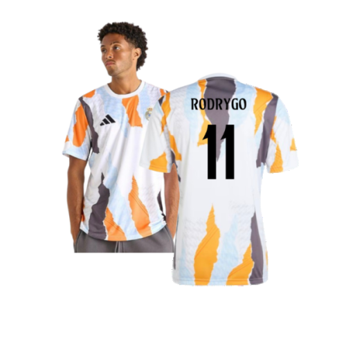 2024-2025 Real Madrid Pre-Match Shirt (White/Crew Orange) (Rodrygo 11)