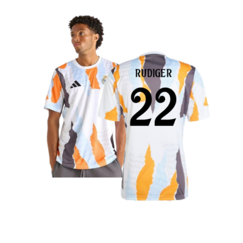 2024-2025 Real Madrid Pre-Match Shirt (White/Crew Orange) (Rudiger 22)