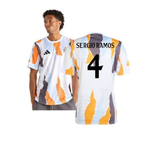 2024-2025 Real Madrid Pre-Match Shirt (White/Crew Orange) (Sergio Ramos 4)