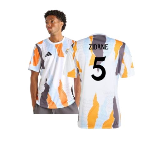 2024-2025 Real Madrid Pre-Match Shirt (White/Crew Orange) (Zidane 5)