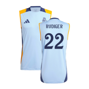 2024-2025 Real Madrid Sleeveless Jersey (Glow Blue) (Rudiger 22)