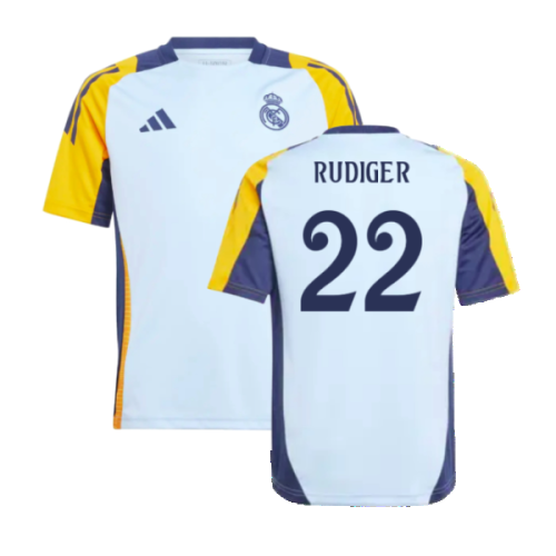 2024-2025 Real Madrid Training Shirt (Glow Blue) - Kids (Rudiger 22)