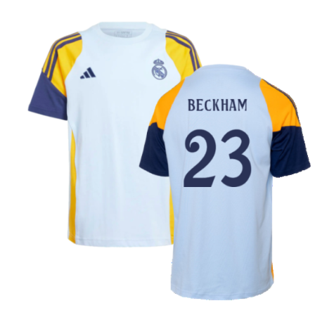 2024-2025 Real Madrid Training Tee (Glow Blue) - Kids (Beckham 23)