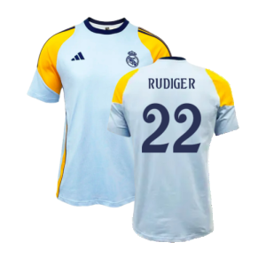 2024-2025 Real Madrid Training Tee (Glow Blue) (Rudiger 22)