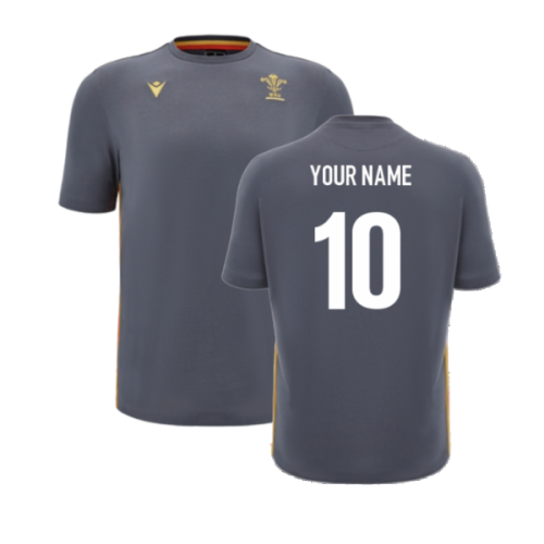 2024-2025 Wales Rugby Travel Cotton T-Shirt (Anthracite) (Your Name)