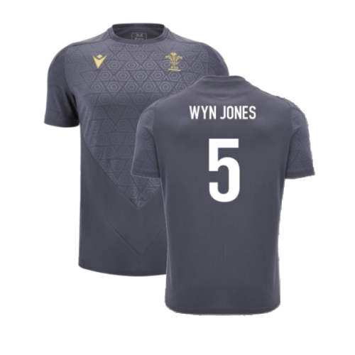 2024-2025 Wales WRU Rugby Training Poly Shirt (Anthracite) - Kids (Wyn Jones 5)