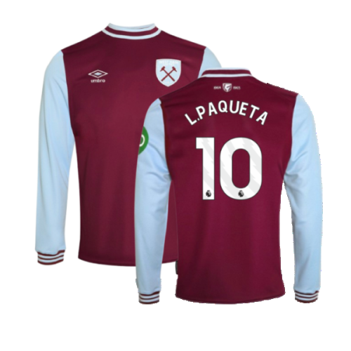 2024-2025 West Ham Long Sleeve Home Shirt (Kids) (L.Paqueta 10)