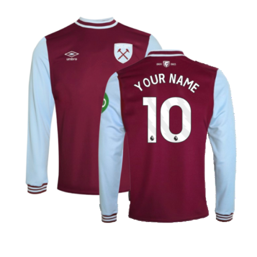 2024-2025 West Ham Long Sleeve Home Shirt (Kids) (Your Name)