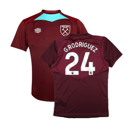 2024-2025 West Ham Training Jersey (Wine) - Kids (G.Rodriguez 24)