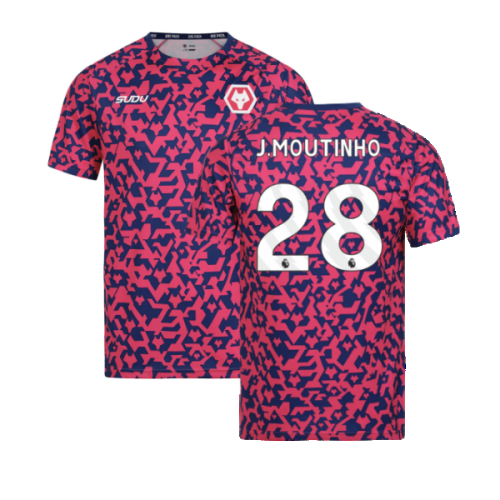 2024-2025 Wolves Pre Match T-Shirt - Blue/Pink (J.Moutinho 28)