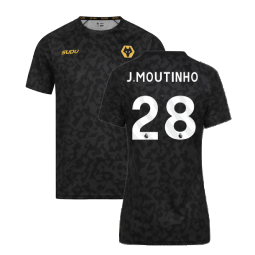 2024-2025 Wolves Pre Match Training Shirt (Black) (J.Moutinho 28)