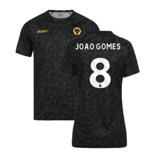 2024-2025 Wolves Pre Match Training Shirt (Black) (Joao Gomes 8)