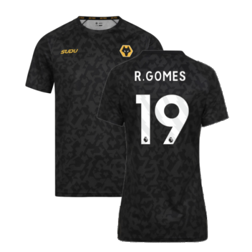 2024-2025 Wolves Pre Match Training Shirt (Black) (R.Gomes 19)