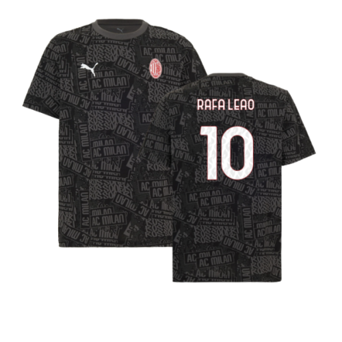2025-2026 AC Milan ftblCulture Tee AOP (Black) (Rafa Leao 10)